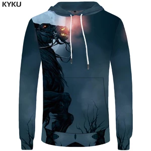 KYKUбрендовая толстовка с рисунком лошади, мужская одежда с изображением животных, Синяя толстовка с капюшоном и 3d принтом, Мужская Уличная толстовка с капюшоном