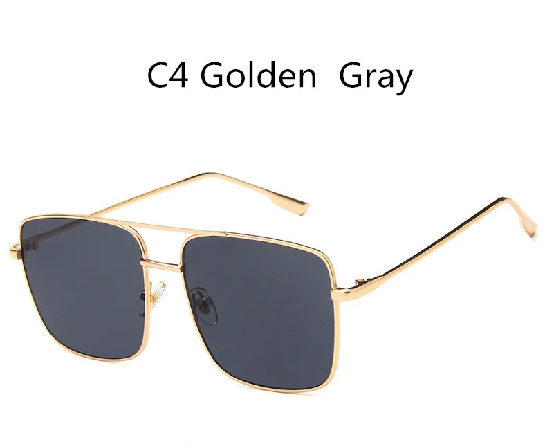 c4 Golden Gray Квадратные Солнцезащитные очки, оправа для женщин, Золотой Металл,, фирменный дизайн, плоский верх, большие очки, оптическая оправа, мужские солнцезащитные очки унисекс, UV400 - Цвет оправы: c4 Golden Gray