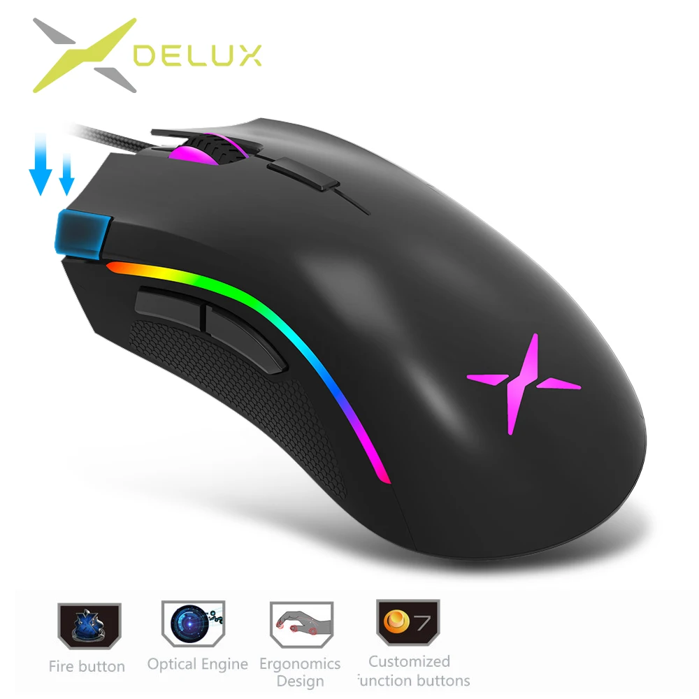 

Delux M625 PMW3360 Sensor Gaming Mouse 12000DPI 12000FPS 7 Buttons RGB Backlight Optical Wired Mice with Fire Key For FPS Gamer