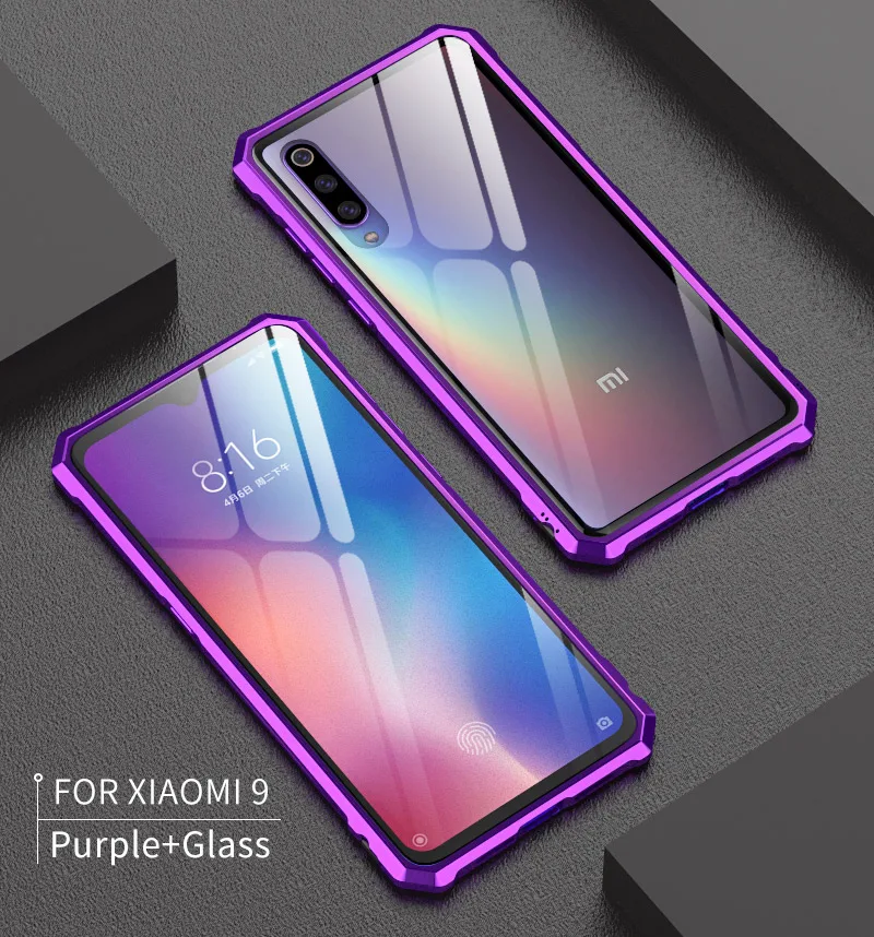 Роскошный металлический чехол-бампер для Xiaomi Mi9, боковой Чехол из закаленного стекла для Xiaomi Mi9, чехол с алюминиевой рамкой 6,39"