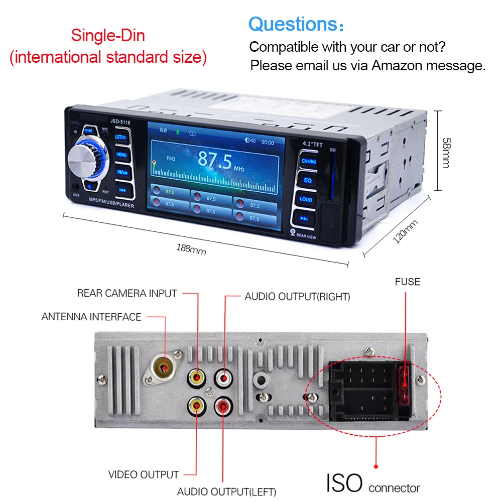 AZGIANT 4,1 дюймов ISO 1 Din MP5 плеер автомобильное радио аудио стерео USB AUX FM радио станция Bluetooth с пультом дистанционного управления
