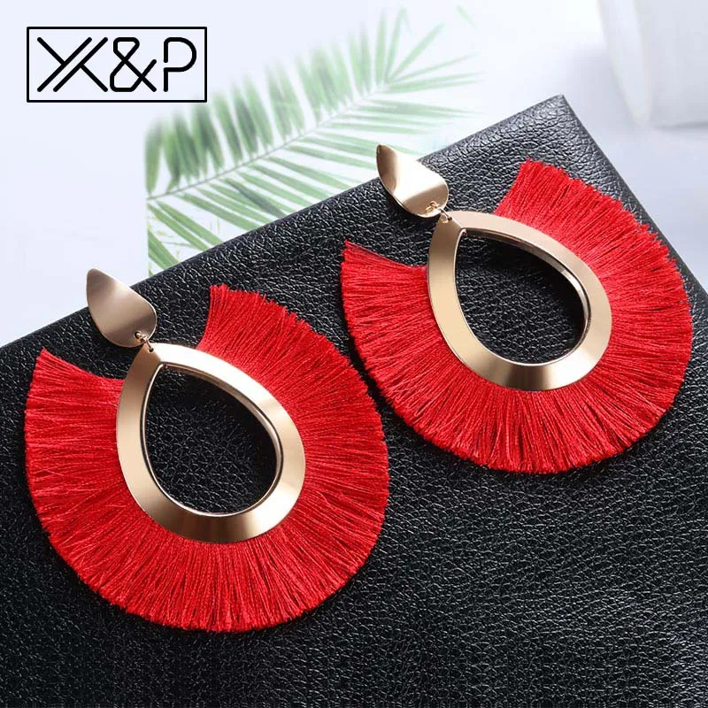 X& P богемные серьги-капли с большой кисточкой для женщин, женские серьги с бахромой ручной работы, модные женские серьги, ювелирное изделие