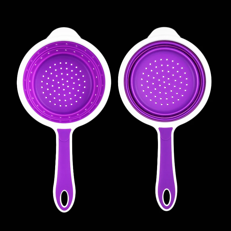 Wind flower Collapsible Silicone Colander Strainer With Handle Fruit Vegetable Basket Drain Kitchen Washing Tool
