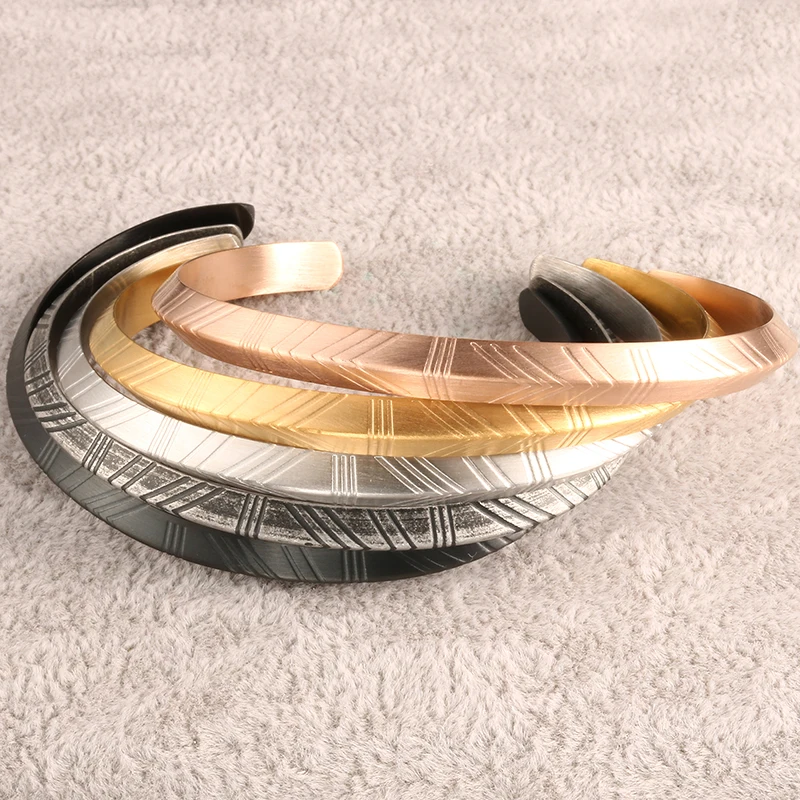 

JOVO 5 Styles Unique Carved Unisex Open Cuff Bracelets Bangles in Stainless Steel Silver Color Cuff Bracelets for Men Women Gift