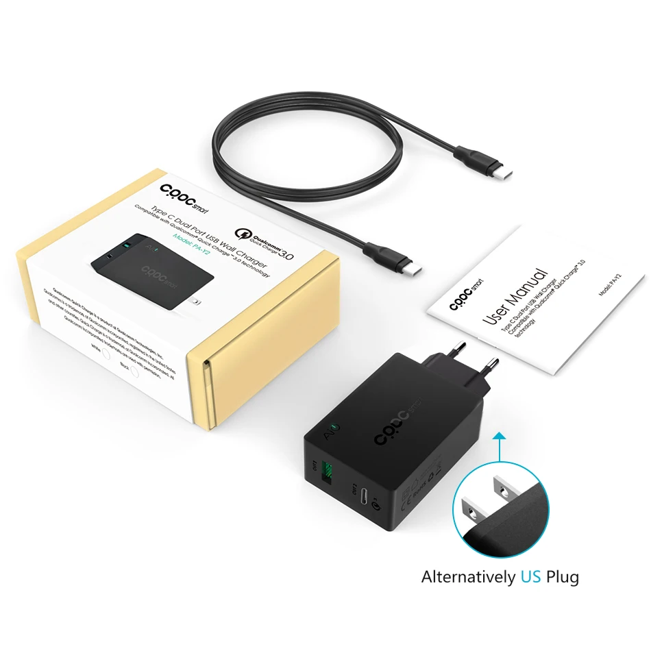 USB C зарядное устройство CRDC Quick Charge 3 0 5 В/3 А 27 Вт Type для iPhone Xiaomi Nexus 6P 5X Nintendo Switch Google