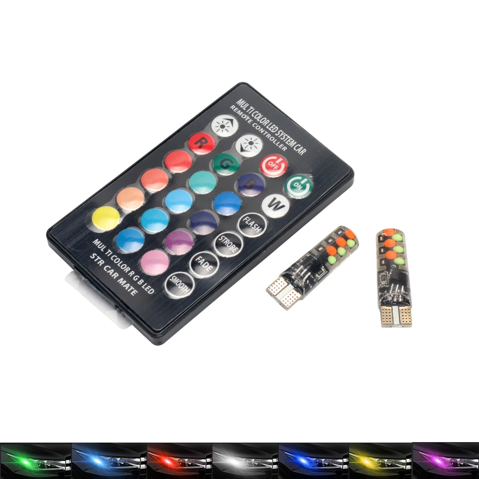 2019 T10 светодиодный автомобильный светильник W5W RGB COB 12SMD Универсальный просвет