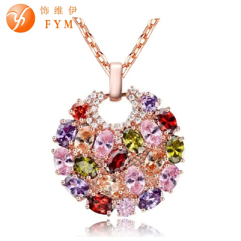 

Fashion Women Genuine AAA Cubic Zirconia Stone Wedding Necklaces Rose Gold Color Crystal Jewelry Statement Necklace