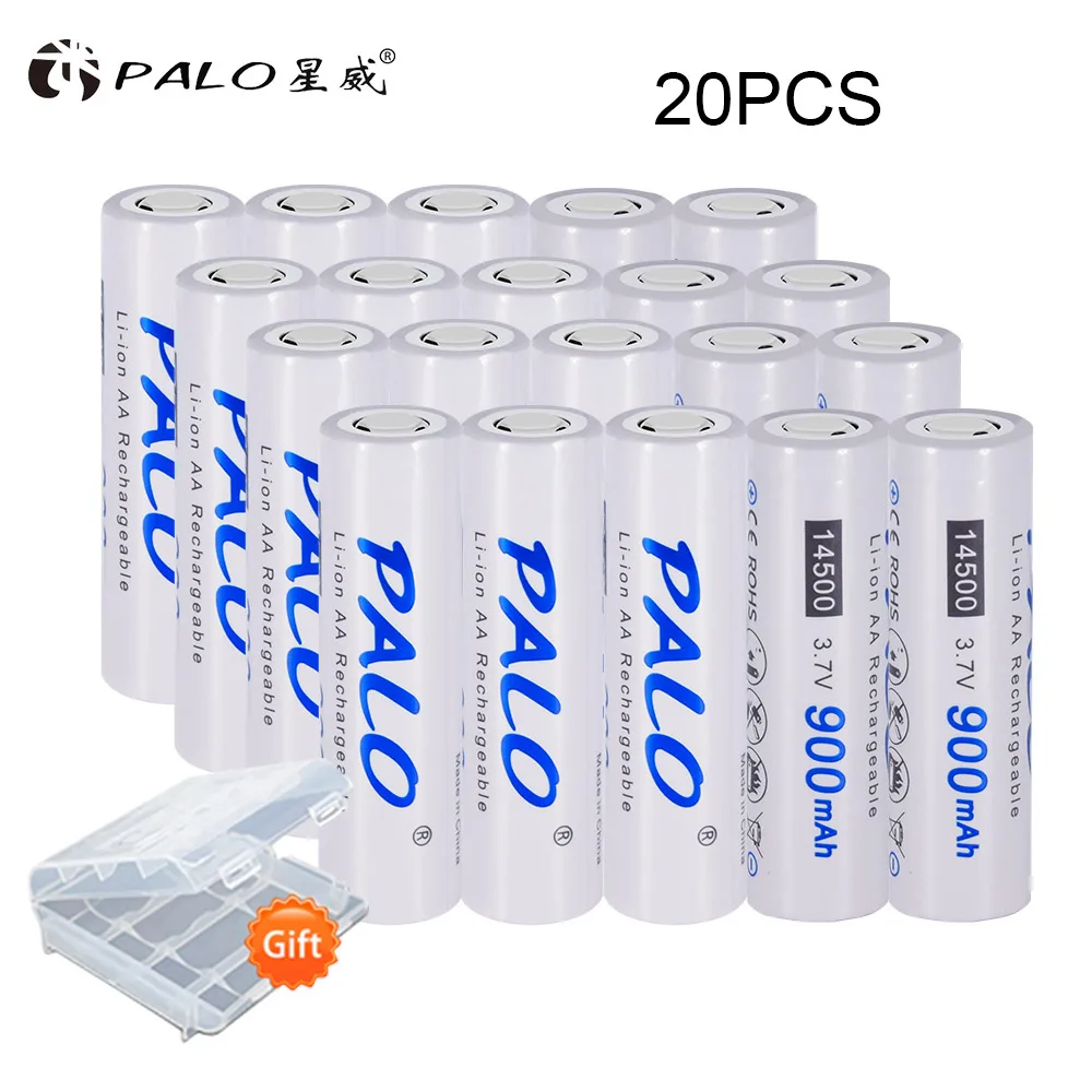 20pcs PALO 2 шт./лот AA 14500 литий-ионный аккумулятор Батарея 3,7 V 900 мА/ч, литий Перезаряжаемые 14500 батареи для экономии энергии фонарик и т. д - Цвет: 20pcs