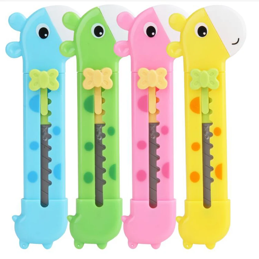 

1PC Lovely Small Giraffe Paper Cutting Knife Letter Opener Box Cutter Plastic Utility KnifeSchool Chancery Stationery Supplies