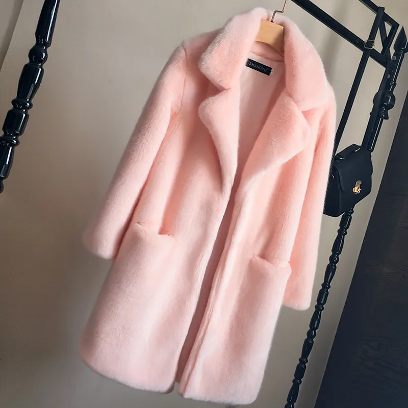 pink Новинка, Женское пальто из искусственного меха норки, Осень-зима, толстые теплые меховые куртки, женские модные шубы из меха норки розового и белого цветов, большие размеры, A2455 - Цвет: pink