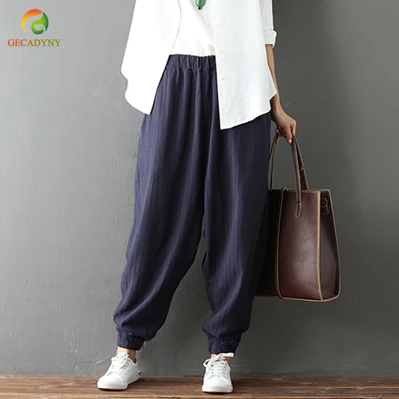 Льняные брюки женские шаровары на весну и осень свободного покроя Женские