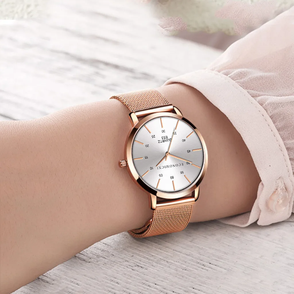 Женские часы с браслетом розового золота аналоговые кварцевые наручные Прямая