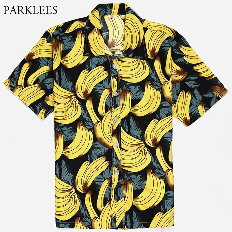 Гавайская пляжная рубашка для мужчин Повседневная Блузка с принтом бананов