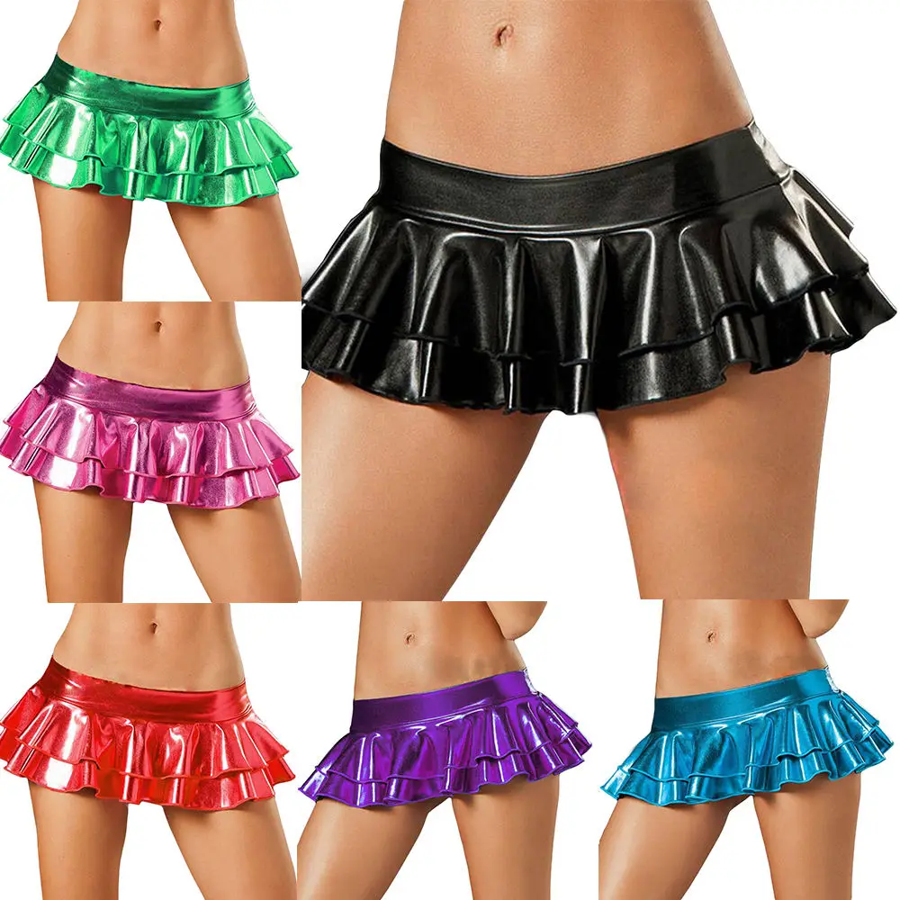 Hot Sexy Women Metallic Mini Micro Skirt Wet Look Shiny Short Pantskirt Clubwear Ladies Night Club Wear | Женская одежда