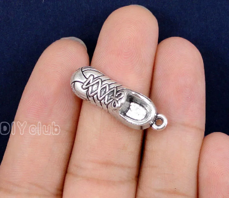 30pcs-антикварные серебряные 3D Подвески для обуви 27x9x7 мм | Украшения и аксессуары