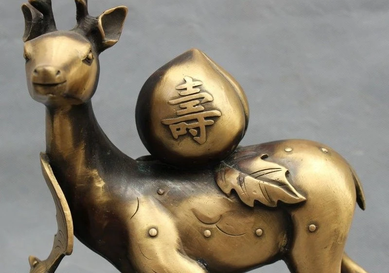 13 &quotСчастливый Китайский Бронзовый летучая мышь Шу персик на беге олень Сика