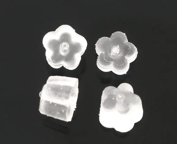 

Rubber Earring Findings Ear Nuts Flower White 4mm( 1/8") x 4mm( 1/8"), 300 PCs new