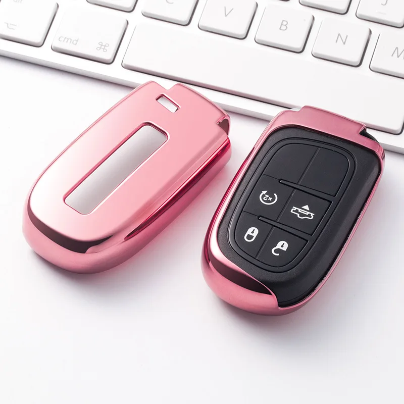 A-Pink Мягкая ТПУ Удаленная крышка смарт-ключа корпус для Dodge путешествия зарядное устройство для Jeep Renegade Grand Cherokee для Chrysler 200 300 Новинка - Название цвета: A-Pink