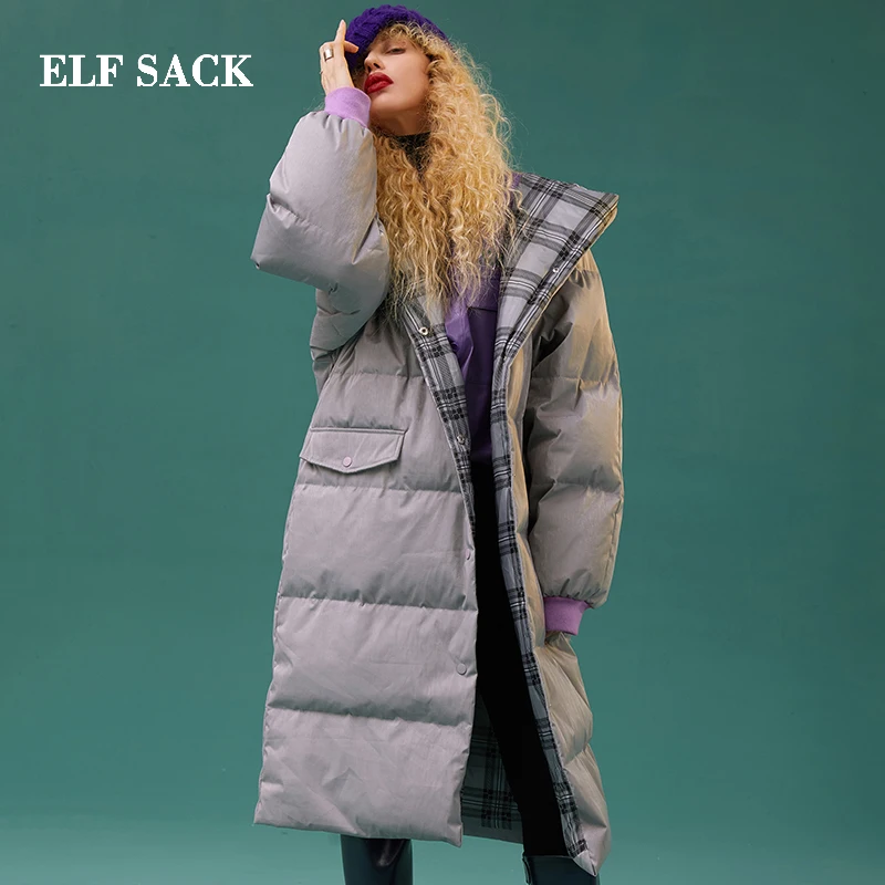 ELFSACK новинка модные женские пуховики 90% белый утиный пух куртка полная однотонная