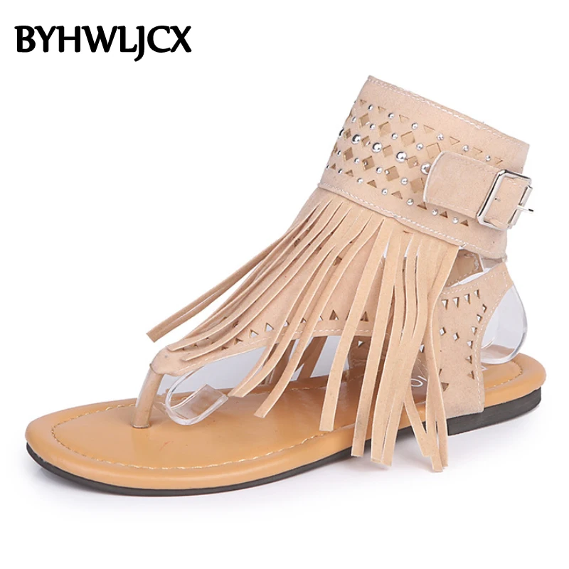 Популярные летние замшевые женские сандалии с кисточками Женская обувь на