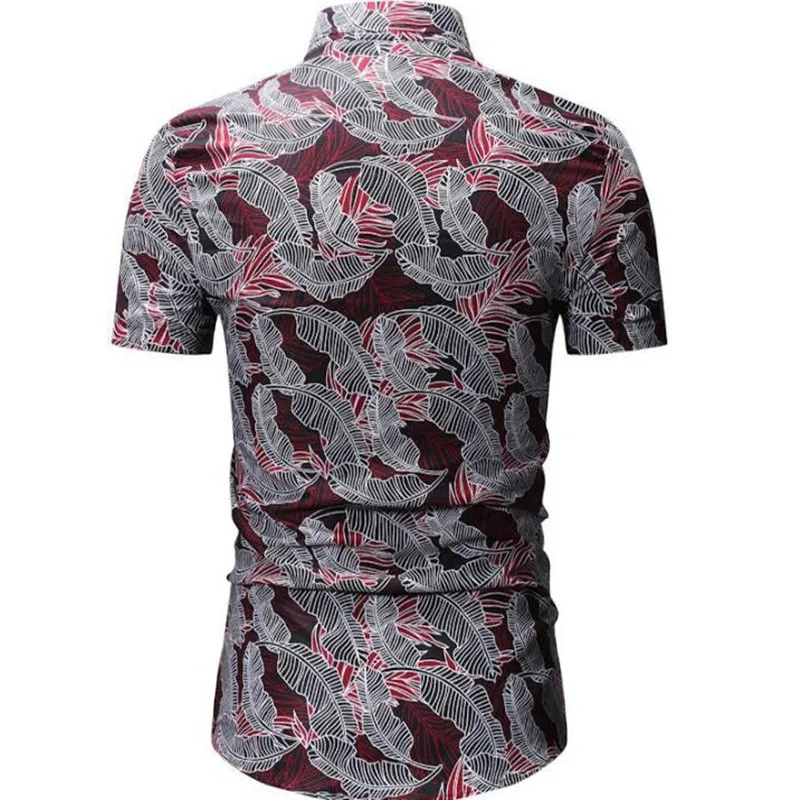 

new high-end brand men's casual fashion large leaf print shirt casual short sleeve fashion cotton shirt