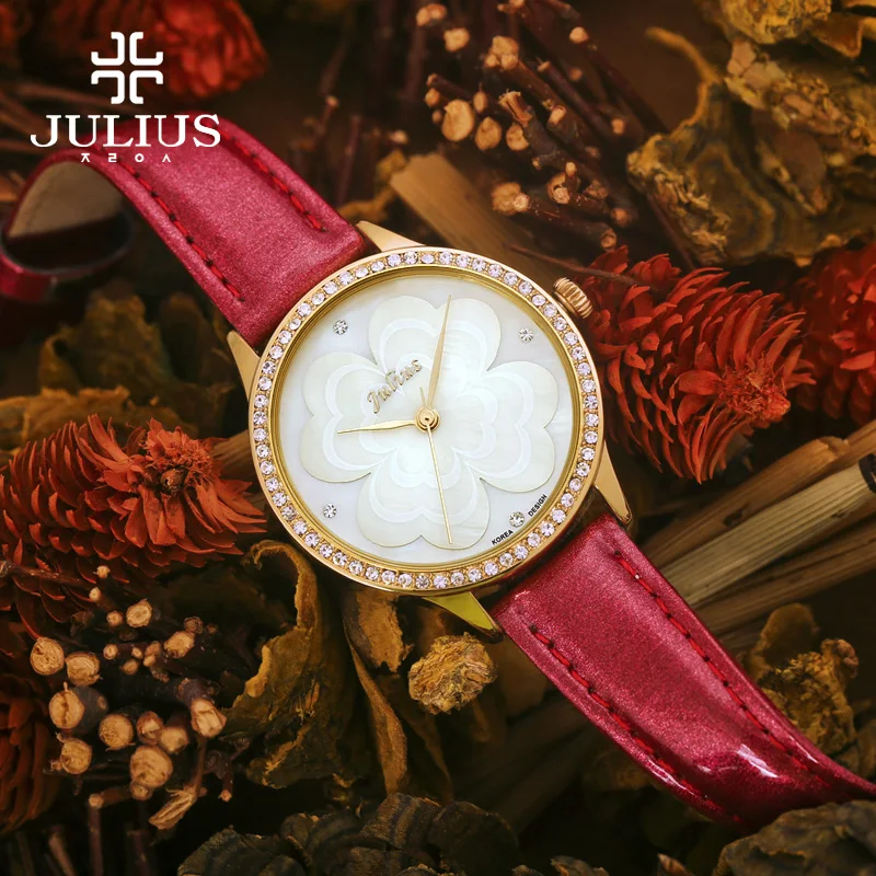 Розовые часы JULIUS с цветами Романтичный подарок женские прозрачные со стразами