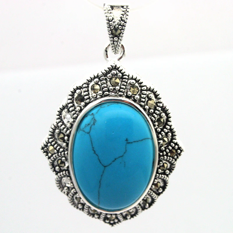 Подвеска из стерлингового серебра 925 пробы в зеркальной форме овальная синяя