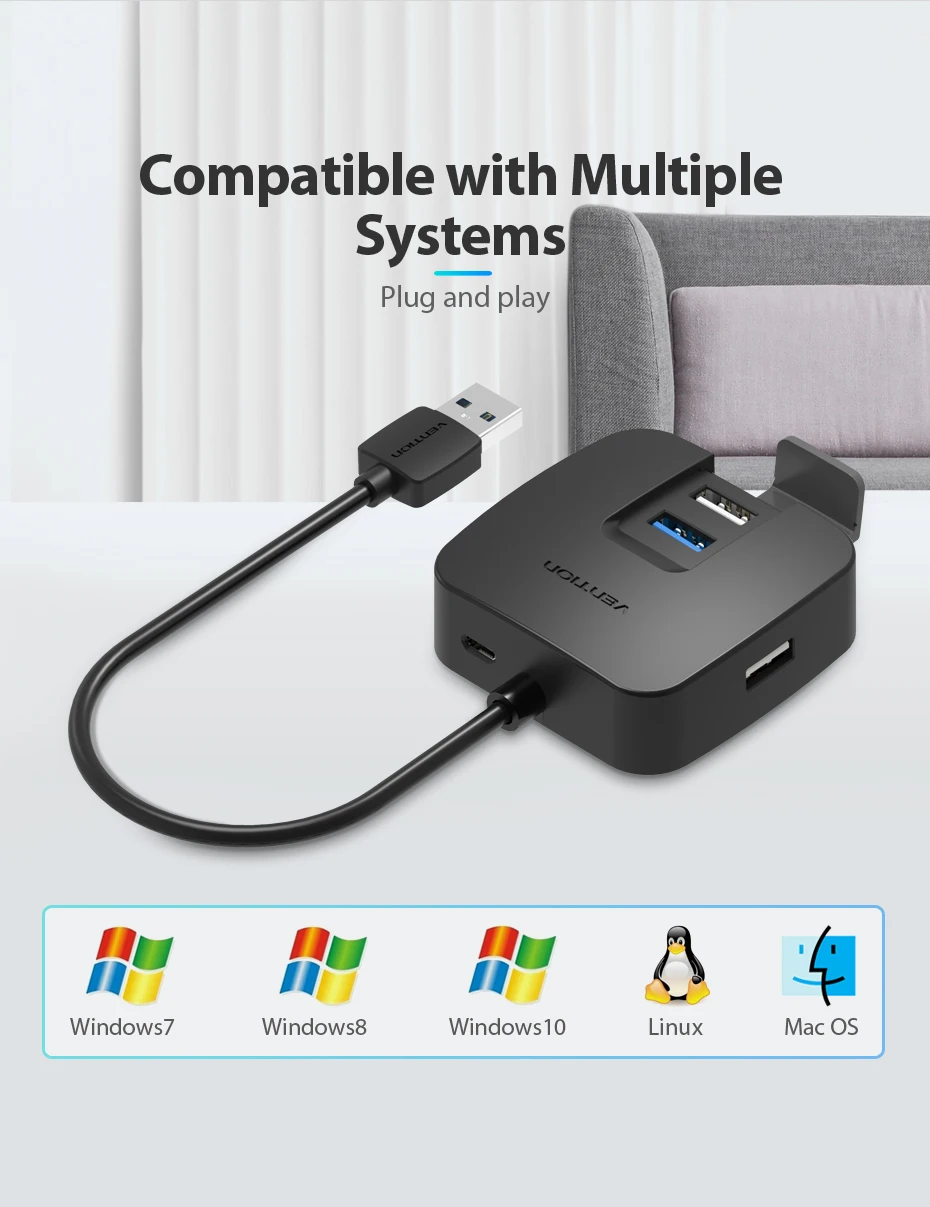 Vention Мульти USB 3,0 концентратор 4 порта USB 3,0+ 3 USB 2,0 Разветвитель переключатель для Macbook Pro с микро USB порт питания для huawei P20