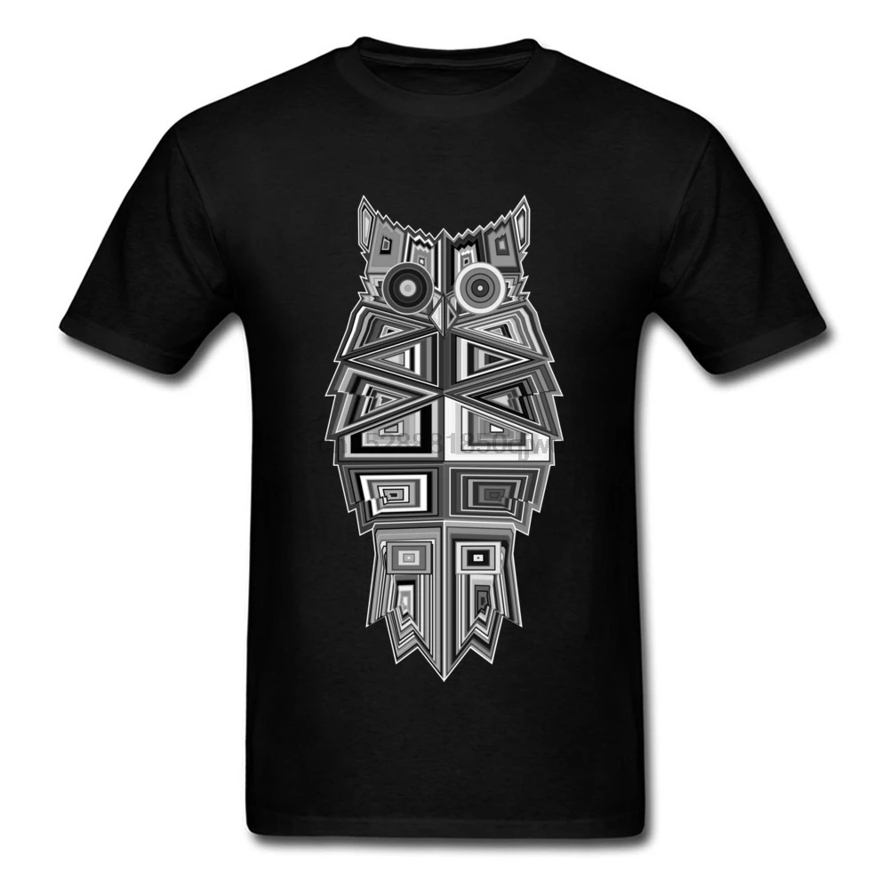 Мужская футболка с геометрическим рисунком совы из 100% хлопка вырезом лодочкой на