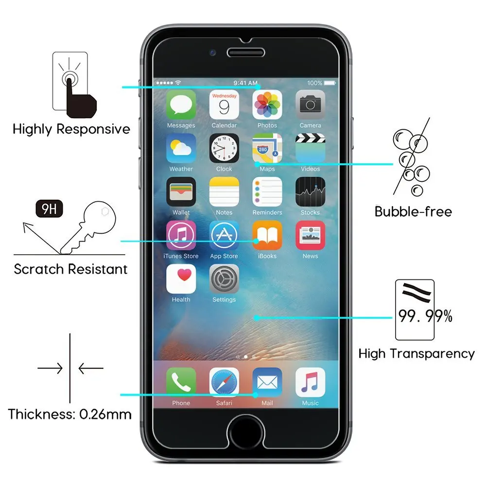 MANTIS мм 0 26mm 9 H [3 упак.] закаленное стекло 2.5D Arc Edge для iPhone 7 Anti-Scratch Toughen screen Protector Для 5 6