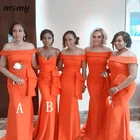 Женское платье подружки невесты, оранжевое длинное платье невесты с оборками и вырезом лодочкой, для выпускного вечера, 2019