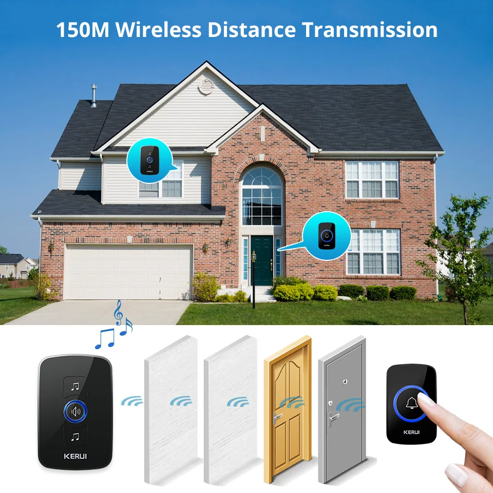 Умный беспроводной дверной звонок KERUI светодиодный светильник с 32 мелодиями