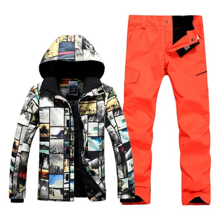 GSOU SNOW Brand лыжный костюм Для мужчин лыжная куртка брюки зима Mountain Лыжный Спорт костюм Водонепроницаемый сноуборд устанавливает мужской - Цвет: color4