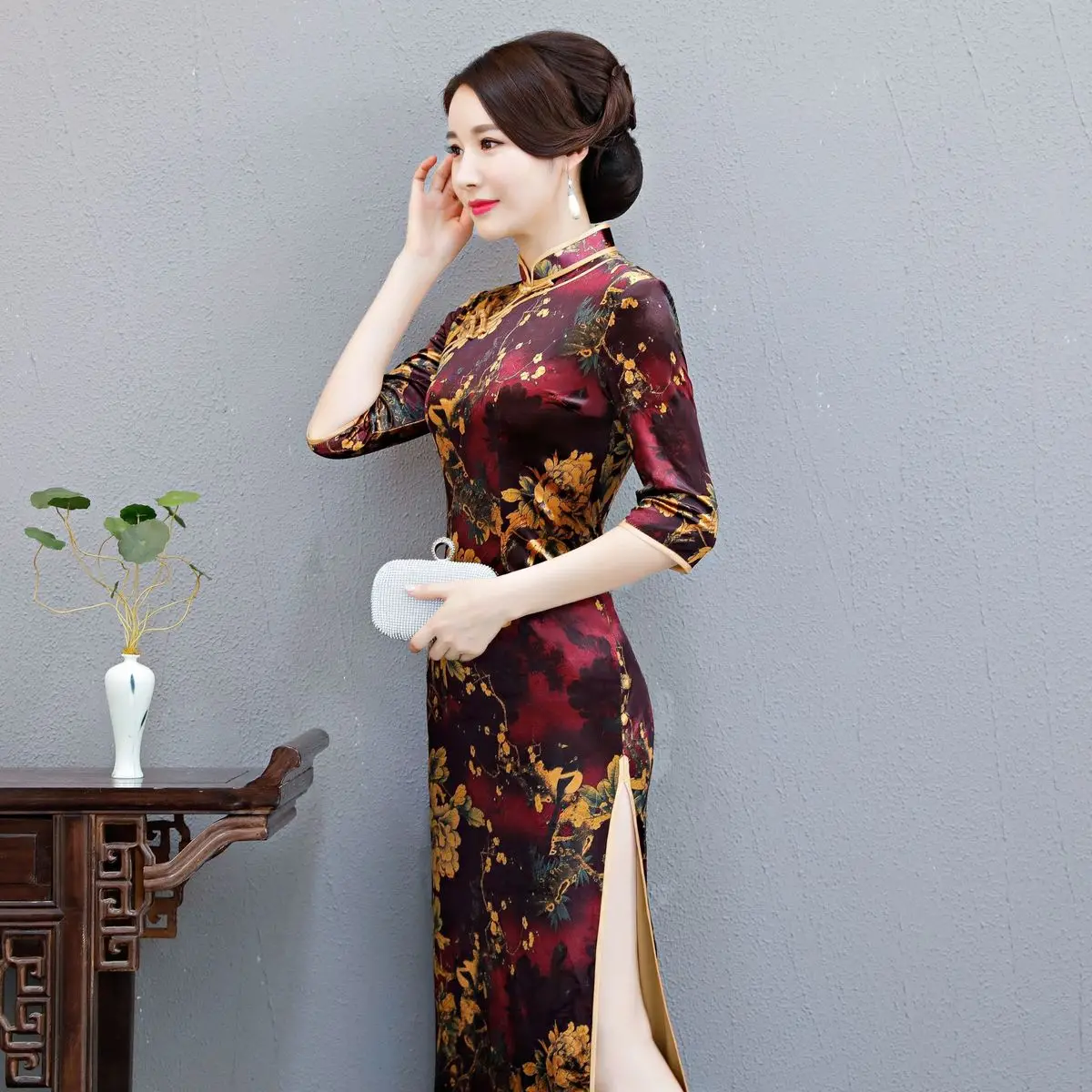 Традиционные китайские Вечерние платья Длинные Qipao Китай бархат зимний чеонгам свадебное платье плюс размер Chipao стиль Chinois Femme