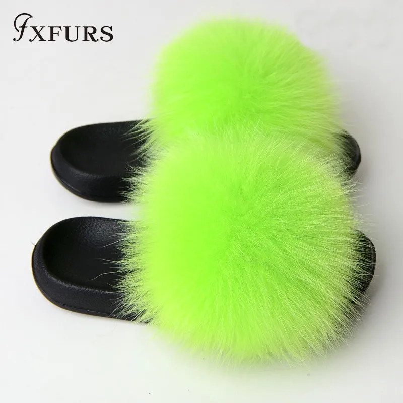 FXFURS/ г.; модные женские шлепанцы с лисьим мехом; сезон лето; пушистый мех; шлепанцы; пляжные скандалы; уличная ярмарка; шлепанцы; модная плюшевая обувь