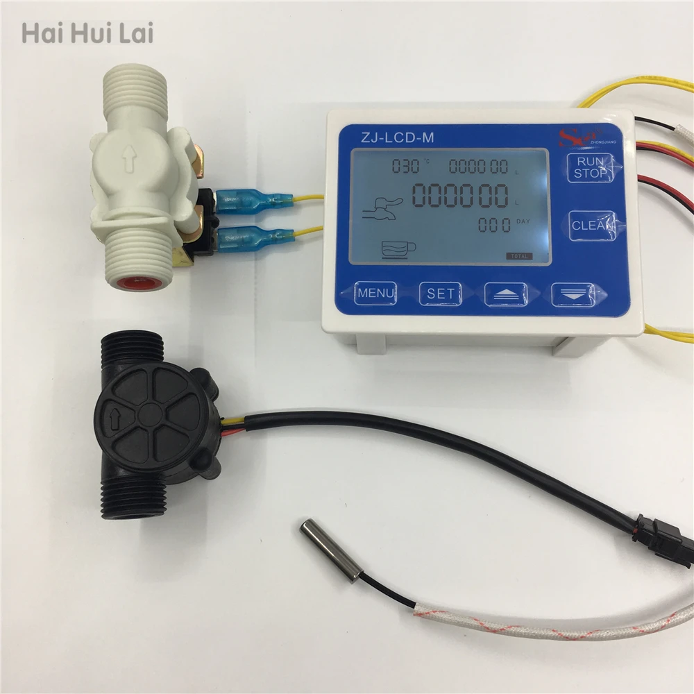 ZJ-lcd-M регулятор расходомера+ датчик температуры+ 1/" датчик расхода+ клапан ЖК-дисплей для измерения жидкости воды