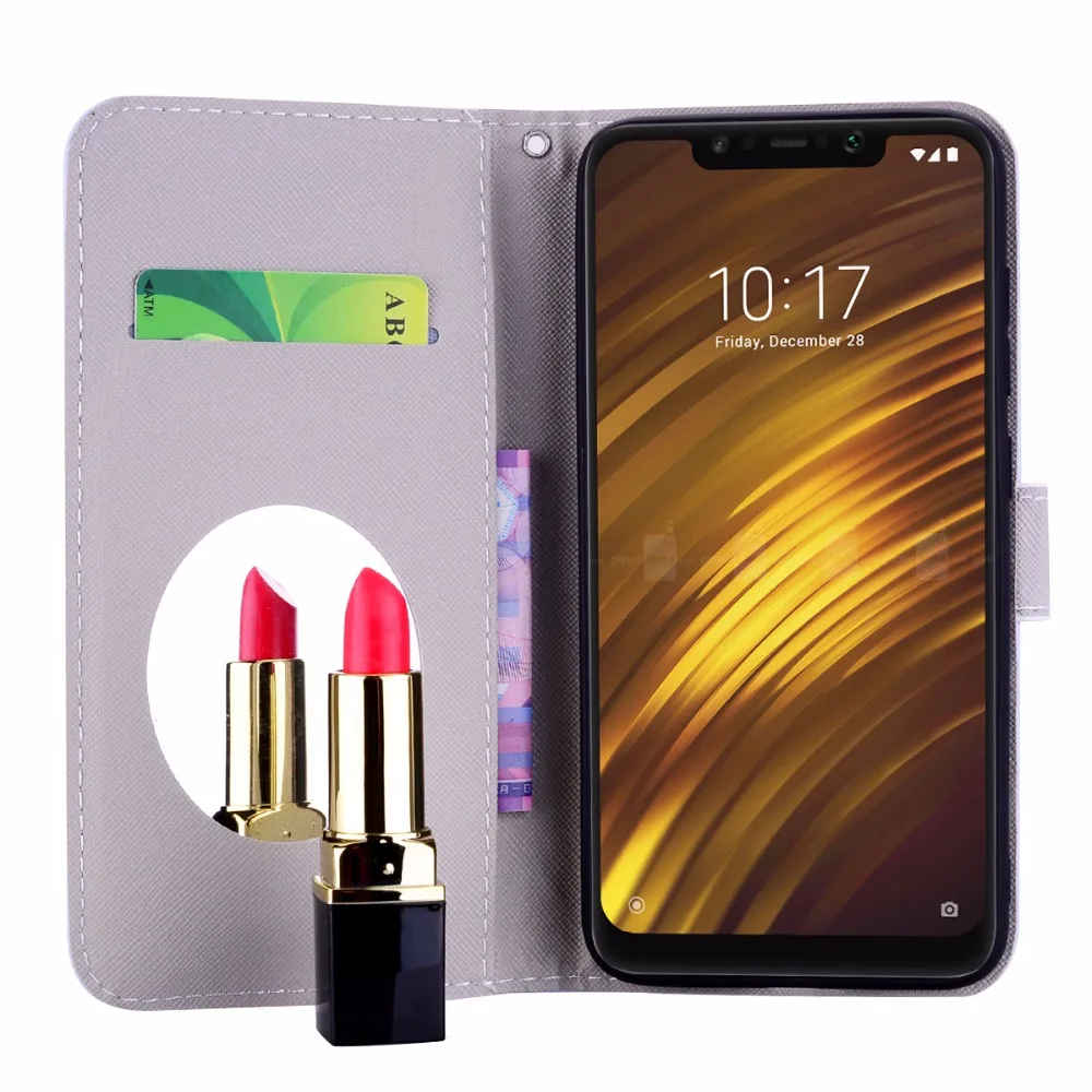Angels clasp unicorns Wallet phone Case For Xiaomi pocophone F1 PU Leather Cover with mirror Card slot | Мобильные телефоны и