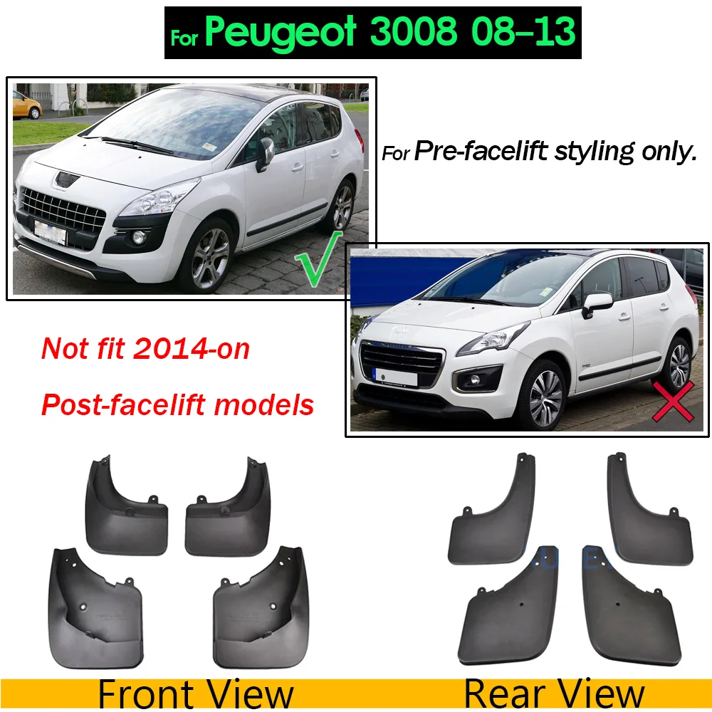For 3008 08-13 Брызговики для peugeot 206 301 307 308 408 2008 3008 5008 Mk1 Mk2 брызговики крыло брызговиков седан хэтчбек - Цвет: For 3008 08-13