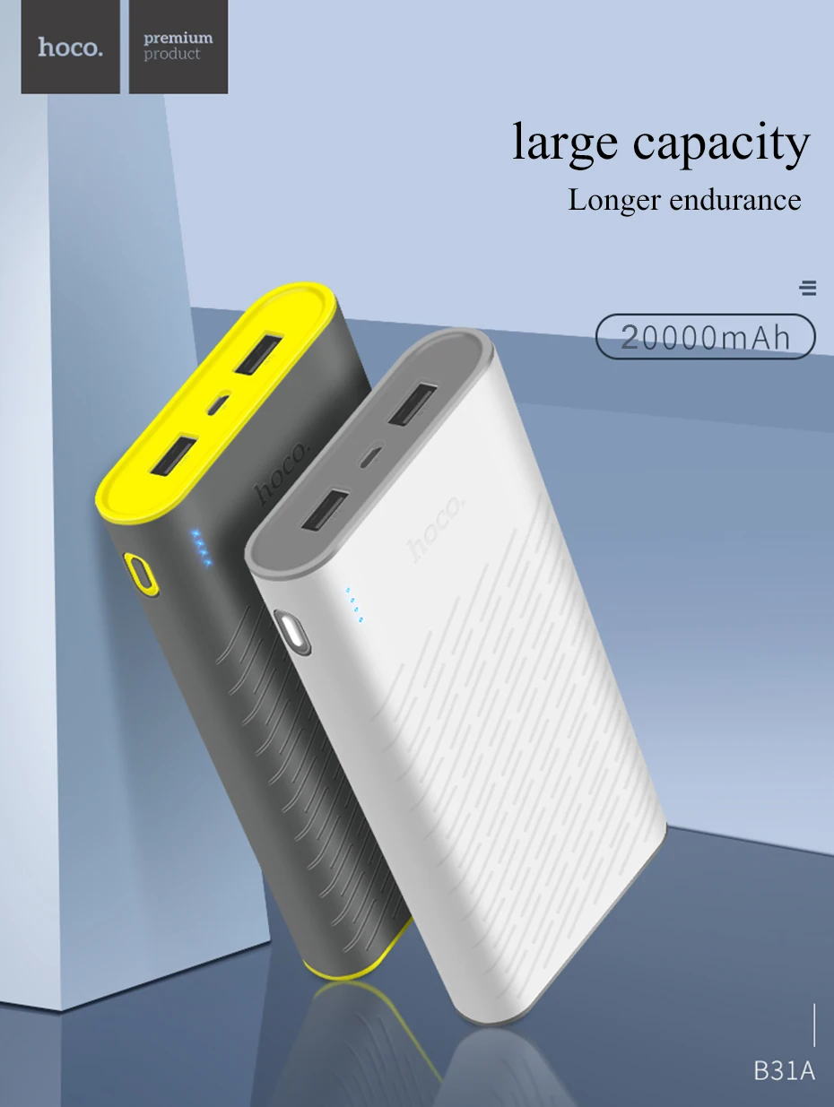 HOCO power Bank 20000 мАч Универсальный внешний аккумулятор портативное Внешнее зарядное устройство для iPhone X XS XR 8 Xiaomi 8 Dual USB Pover bank