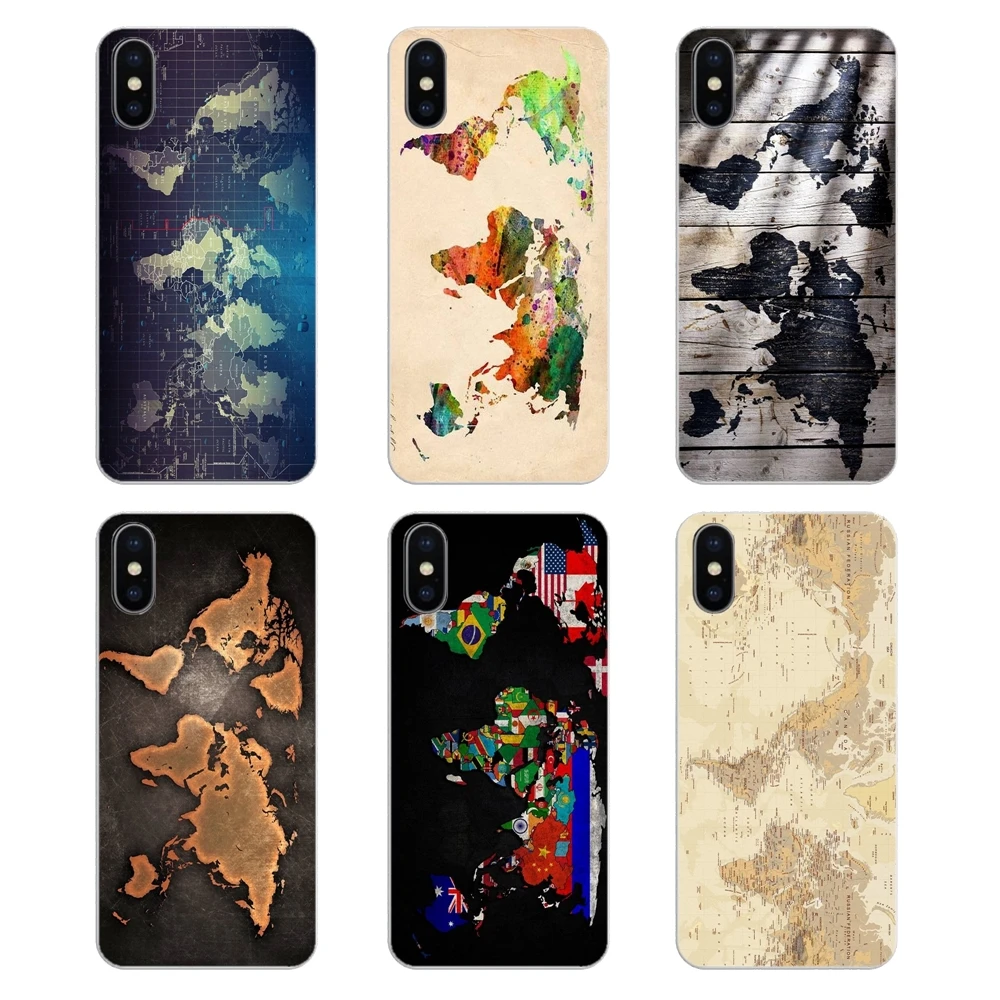 Transparent TPU Cases For Samsung Galaxy A5 A6 A7 A8 A9 J4 J5 J7 J8 2017 2018 Plus Prime Antique World Map Art Pattern Wallpaper |