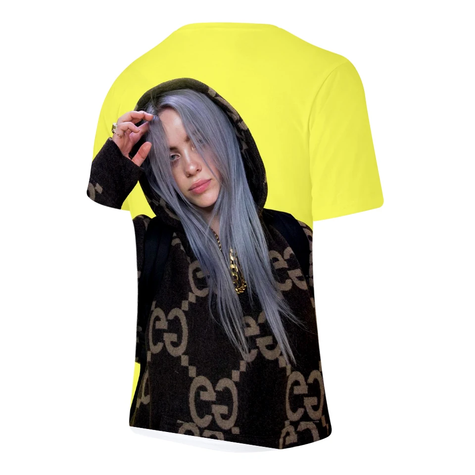 Billie Eilish, новинка, 3D футболка, для мужчин, летняя мода, хип-хоп, Harajuku, повседневная одежда, Billie Eilish, 3D, для девочек, желтая футболка