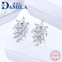 elegant 100 pure 925 sterling silver crystal flower earrings cubic zirconia silver stud earrings for women girls jewelry gift