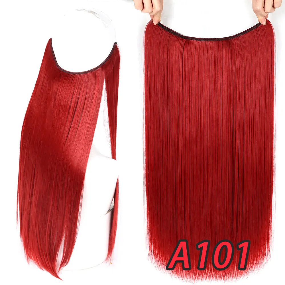 Pageup 20" Secret Fish Line Real Hair Extension One Piece Invisible Wire Wave Natural Blonde Synthetic Fake Hairpieces - Цвет: YX01-101