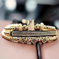 oiquei 3pcsset luxury jewelry bracelet men cubic zirconia imperial crown polygon tube beads braided macrame bracelets pulseira
