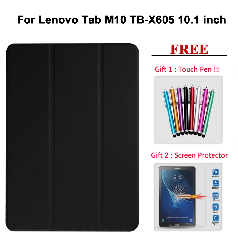 Tab M10 hei Free Screen Protector Glass+Case For Lenovo Tab E7 / E8 / E10 / M10 PU Leather Smart Magnetic Cover TB/X104F/7104F/8304F/X605F - Цвет: Tab M10 hei