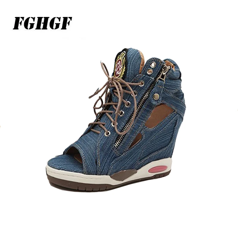 Женская вентилируемая обувь из натуральной кожи на танкетке однотонная свиной