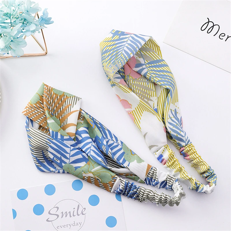 New Summer Flower Print Hairband Beach Holiday Wind Wide Side Casual Cross Hair Band For Women Accessories Headband |