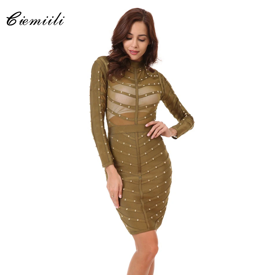 CIEMIILI 2018 женское сексуальное вечернее облегающее платье с сеткой длиной до колена