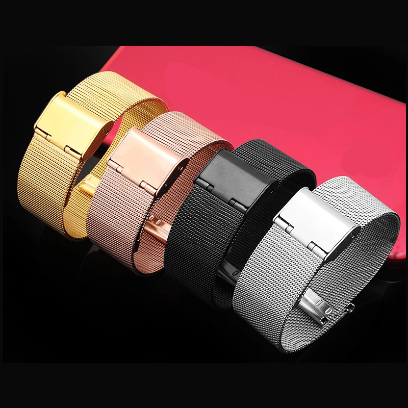 Milanese Watchband Universal Stainless Steel Metal WatchBand Strap Bracelet Black Rose Gold Silver 12 14 16 18 20 22 24mm