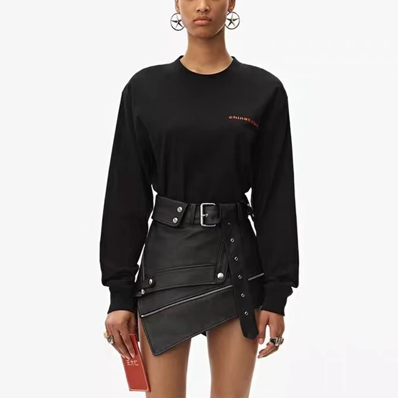

European Style Women Skirt Natural 100% Sheepskin Leather 2022 Fashion Knee-Length Skirt Real Sheepskin Leather Sashes Decorate